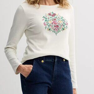 NWT Women's Croft & Barrow Holiday Tee Cream Mirror Graphic Petite PXL